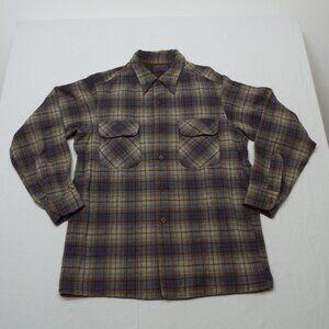 Vintage Pendleton Wool Plaid Loop Collar Board Shirt USA Size Large